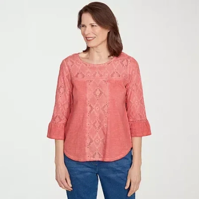 Alfred Dunner El Paso Womens Crew Neck 3/4 Sleeve T-shirt In Orange