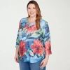 Alfred Dunner Plus Size El Paso Dramatic V-neck Floral Top In Multi