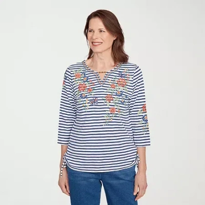 Alfred Dunner El Paso Womens Split Crew Neck 3/4 Sleeve T-shirt In Multi