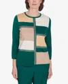 Alfred Dunner Plus Size Emerald Isle Color Blocking Gold Trim Sweater In Multi Green