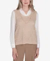 Alfred Dunner Plus Size Emerald Isle Two In One Textured Sweater Vest With A Detachable Necklace In Cashew
