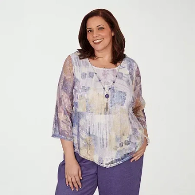 Alfred Dunner Grand Bazaar Womens Plus Crew Neck 3/4 Sleeve T-shirt In Multi