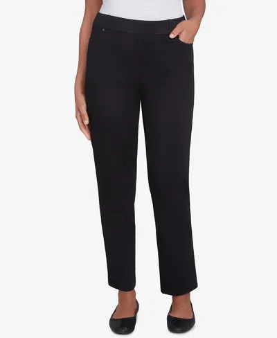ALFRED DUNNER WOMEN'S HARVEST MOON SUPER STRETCH FAUX FLY DENIM MEDIUM LENGTH PANTS