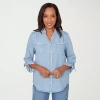 Alfred Dunner Hilton Head Womens 3/4 Sleeve Button-down Shirt In Blue