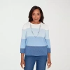 Alfred Dunner Hilton Head Womens Crew Neck 3/4 Sleeve Ombre Pullover Sweater In Blue