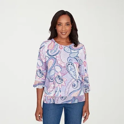 Alfred Dunner Hilton Head Womens Crew Neck 3/4 Sleeve T-shirt In Purple