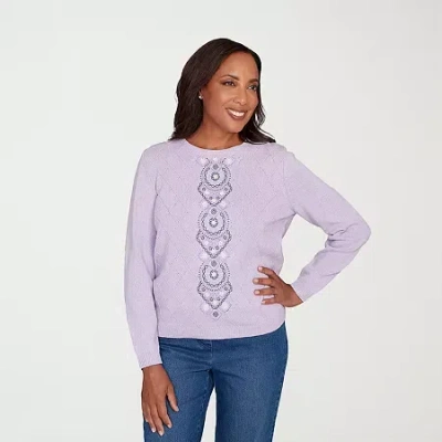 Alfred Dunner Hilton Head Womens Crew Neck Long Sleeve Pullover Sweater In Purple