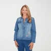 Alfred Dunner Hilton Head Womens Denim Lightweight Jacket In Blue