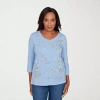 Alfred Dunner Women's Hilton Head Cross Stitched Floral Top In Blue