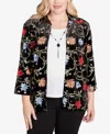 Alfred Dunner Jet Setter Rich Velvet Floral Two In One Top With Necklace In Black
