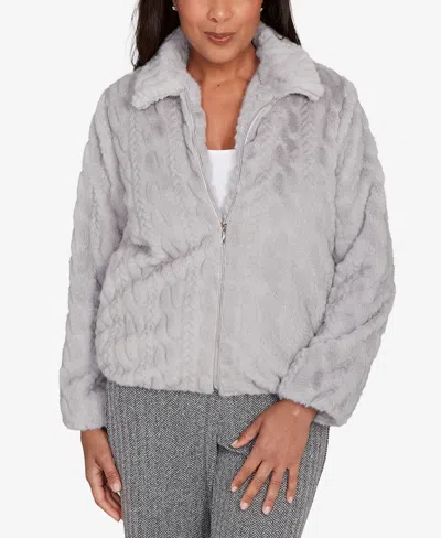 Alfred Dunner Plus Size Jet Setter Sculpted Zip Up Jacket In Gray