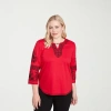 Alfred Dunner Jet Setter Womens Keyhole Neck 3/4 Sleeve T-shirt In Red