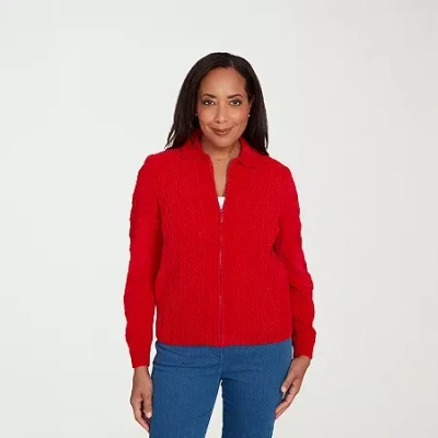 Alfred Dunner Jet Setter Womens Long Sleeve Zipper Cardigan In Red