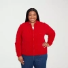 Alfred Dunner Jet Setter Womens Long Sleeve Zipper Plus Cardigan In Red
