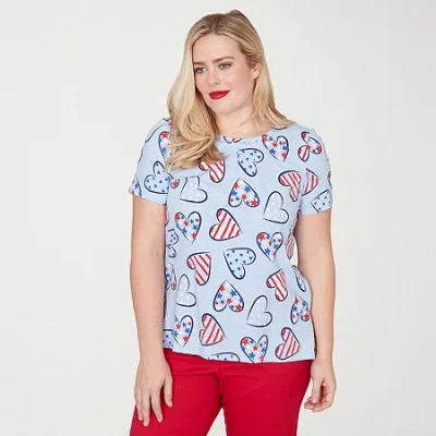 Alfred Dunner Lady Liberty Womens Crew Neck Short Sleeve T-shirt In Blue