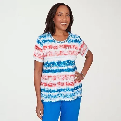Alfred Dunner Lady Liberty Womens Crew Neck Short Sleeve T-shirt In Multi
