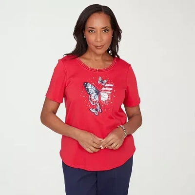Alfred Dunner Lady Liberty Womens Crew Neck Short Sleeve T-shirt In Red