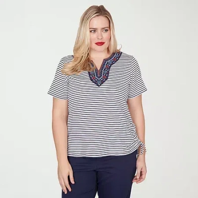 Alfred Dunner Lady Liberty Womens Split Crew Neck Short Sleeve T-shirt In Multi