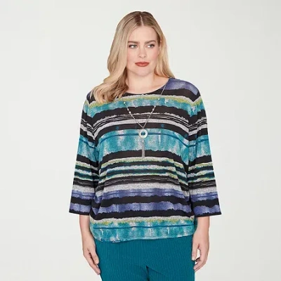 Alfred Dunner Lake Champlain Womens Crew Neck 3/4 Sleeve T-shirt In Black