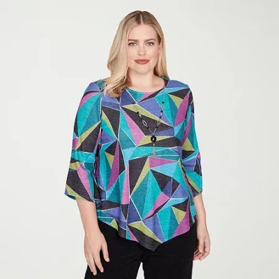 Alfred Dunner Lake Champlain Womens Crew Neck 3/4 Sleeve T-shirt In Black