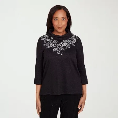 Alfred Dunner Lake Champlain Womens Mock Neck 3/4 Sleeve T-shirt In Black