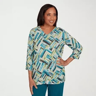 Alfred Dunner Lake Champlain Womens V Neck 3/4 Sleeve T-shirt In Green