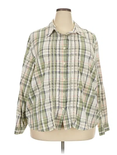 Pre-owned Alfred Dunner Long Sleeve Button Down Shirt In Green