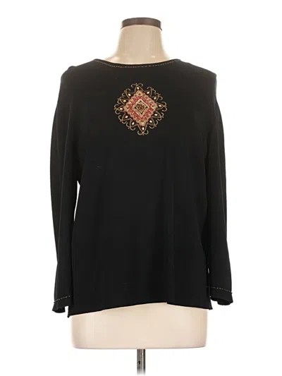 Pre-owned Alfred Dunner Long Sleeve Top Black Crew Neck Tops