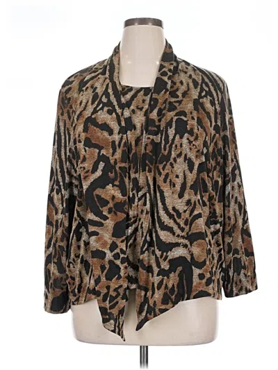 Pre-owned Alfred Dunner Long Sleeve Top Brown Tie Neck Tops