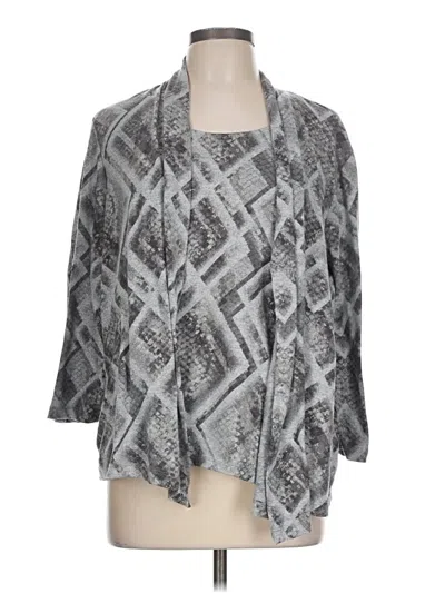 Pre-owned Alfred Dunner Long Sleeve Top Gray Plunge Neckline Tops