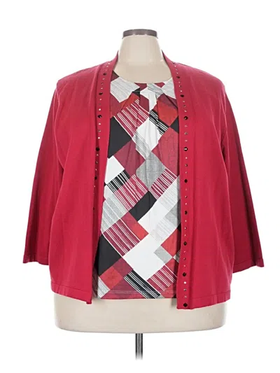 Pre-owned Alfred Dunner Long Sleeve Top Red Square Neckline Tops