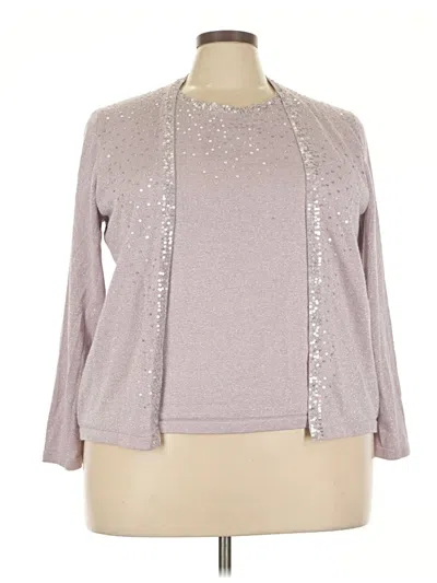 Pre-owned Alfred Dunner Long Sleeve Top Silver Mock Neckline Tops