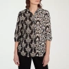 Alfred Dunner Natural Instinct Womens Cuffed 3/4 Sleeve Button-down Shirt In Black