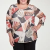 Alfred Dunner Plus Size Natural Instinct Tropical Mesh Top With Necklace In Multi