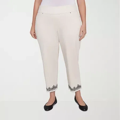 Alfred Dunner Natural Instinct Womens Plus Stretch Fabric Straight Mid Rise Ankle Pant In White