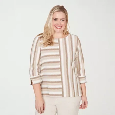 Alfred Dunner Womens Plus U Neck 3/4 Sleeve Blouse In Brown