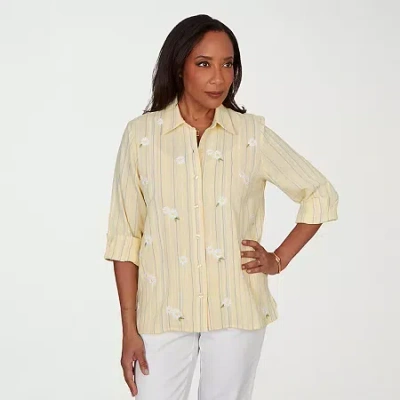 Alfred Dunner Out Of The Blue Womens 3/4 Sleeve Embroidered Blouse In Multi