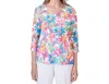 Alfred Dunner Paradise Island Floral Top In Blue/pink Multi In Multi