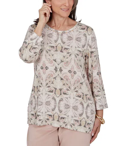 Alfred Dunner Petite 3/4-sleeve Crewneck Print Blouse In Multi