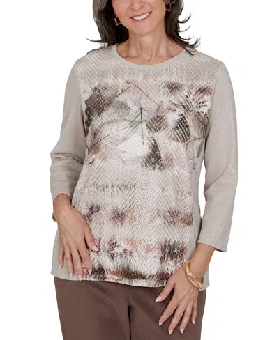 Alfred Dunner Petite 3/4-sleeve Crewneck Print Sweater In Animal Print