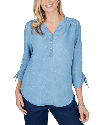 Alfred Dunner Petite 3/4-sleeve V-neck Heart-print Blouse In Animal Print