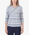ALFRED DUNNER PETITE A FRESH START SPLICED STRIPE RUCHED SHIRTTAIL TOP