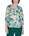 Alfred Dunner Women's Emerald Isle Abstract Leaf Top With Bell Sleeves In Muneutr