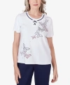 ALFRED DUNNER PETITE ALL AMERICAN BUTTERFLY CREW NECK TOP
