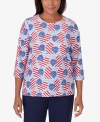 Alfred Dunner Petite All American Flag Hearts Three Quarter Sleeve Shirt In Multi
