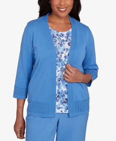 Alfred Dunner Petite Animal Print Two In One Periwinkle Sweater