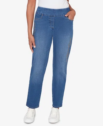 Alfred Dunner Petite Austin Geometric Heat Set Super Stretch Denim Short Length Jeans In Blue