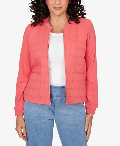 Alfred Dunner Petite Austin Quilted Knit Ribbed Jacket In Pink