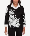 Alfred Dunner Petite Barcelona Dramatic Floral Two In One Sweater In Black
