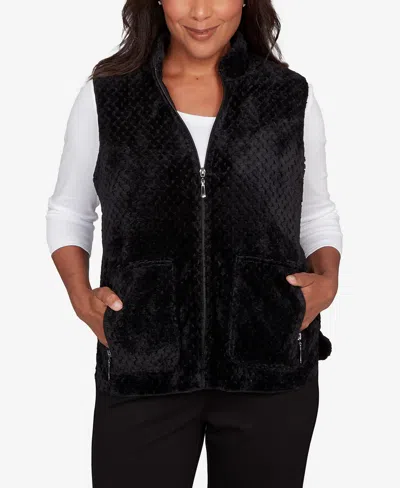 Alfred Dunner Petite Barcelona Plush Fleece Lined Mock Neck Vest In Black